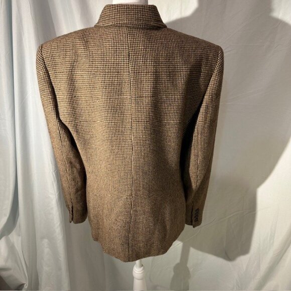 Ralph Lauren 100% Lambs Wool Zipper Jacket Size 12 Houndstooth Brown Black White - Picture 4 of 12